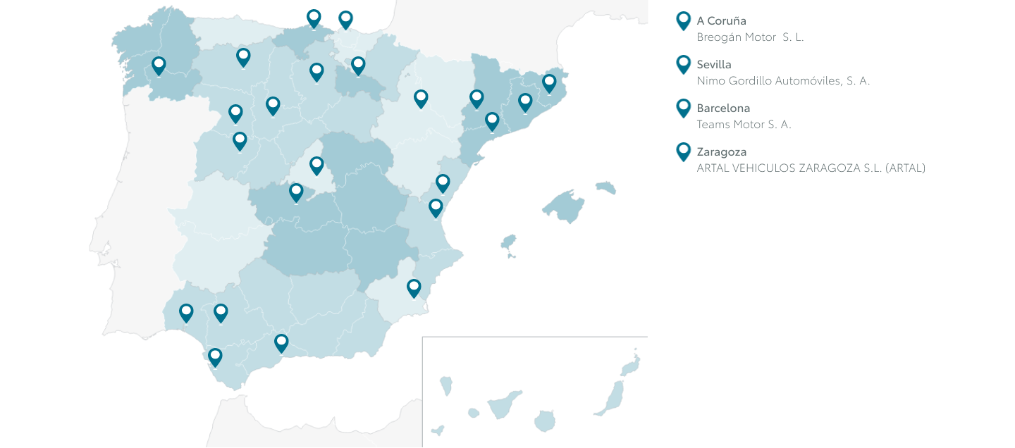 Mapa de ciudades con servicio de alquiler de coches Toyota, Kinto Flex