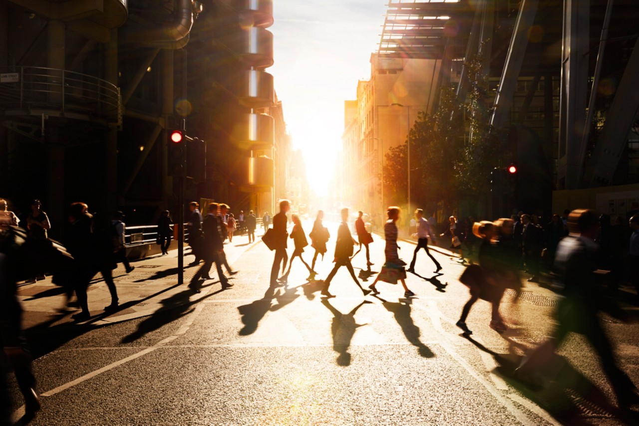 People walking on pedestrian crossing