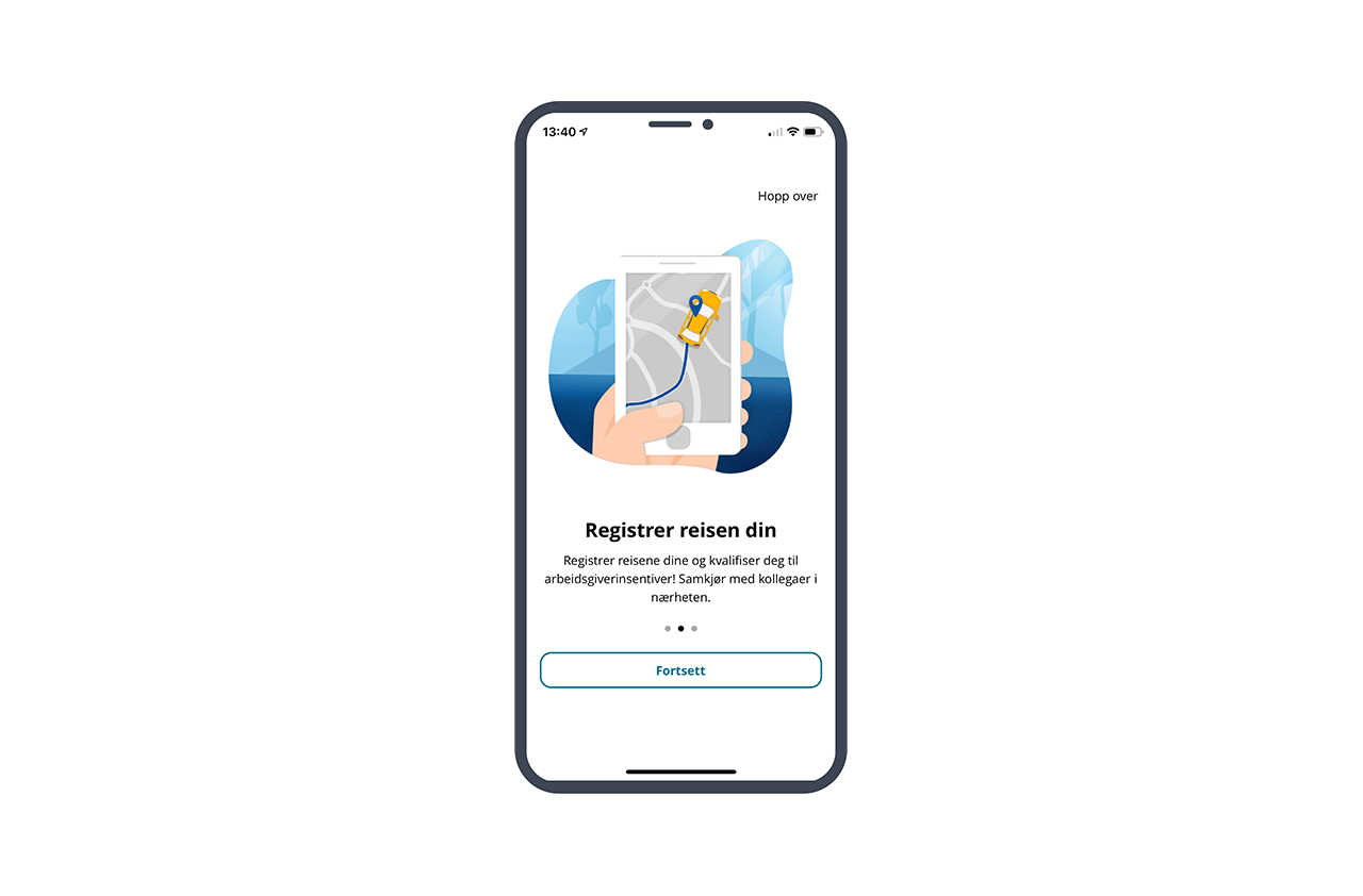 Mobilapp viser registrer reisen din